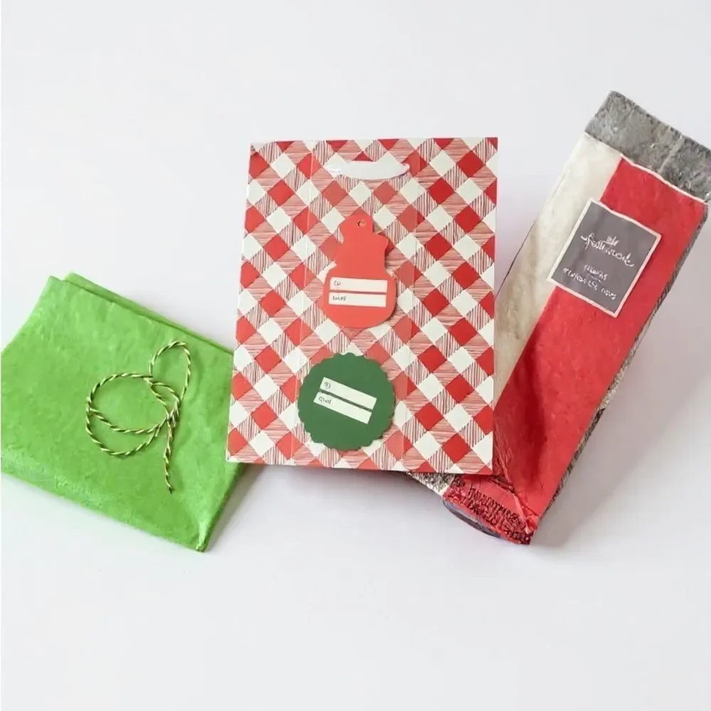 Red Buffalo Plaid and Green with Christmas Tree Holiday Gift Bag Set